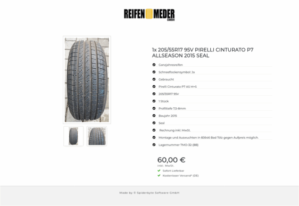1x 205/55R17 95V PIRELLI CINTURATO P7 ALLSEASON 2015 SEAL #6144 – Bild 3