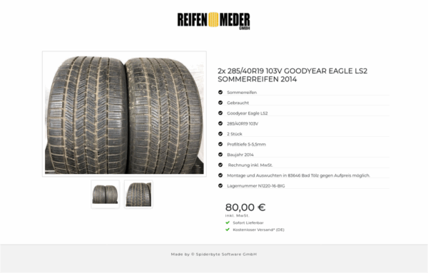 2x 285/40R19 103V GOODYEAR EAGLE LS2 SOMMERREIFEN 2014 #6896 – Bild 3