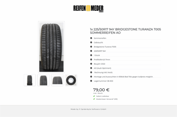 1x 225/50R17 94Y BRIDGESTONE TURANZA T005 SOMMERREIFEN AO #1MZU – Bild 5
