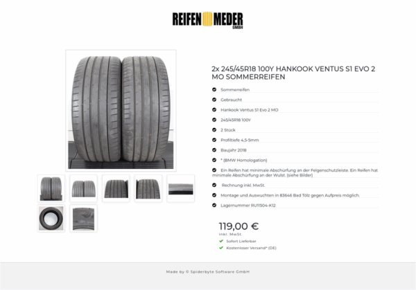 2x 245/45R18 100Y HANKOOK VENTUS S1 EVO 2 MO SOMMERREIFEN #1WMJ – Bild 6