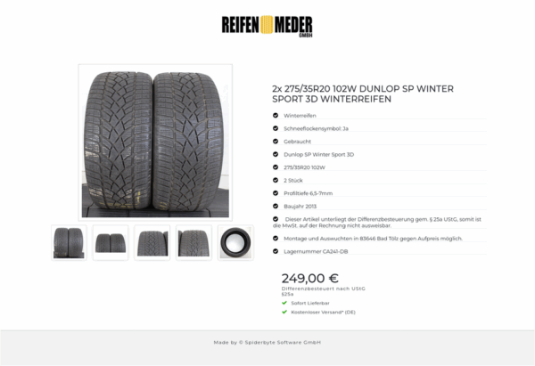 2x 275/35R20 102W DUNLOP SP WINTER SPORT 3D WINTERREIFEN #5015 – Bild 6