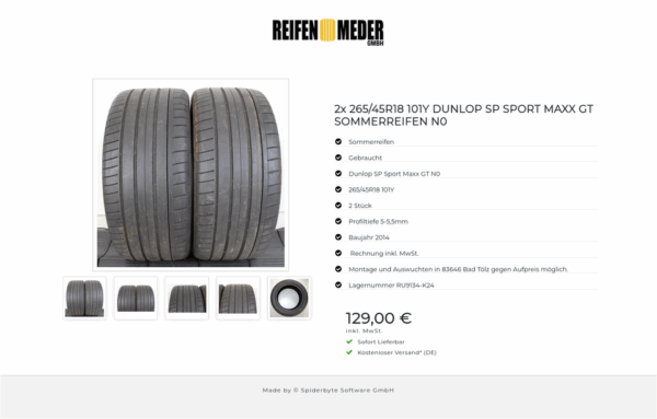 2x 265/45R18 101Y DUNLOP SP SPORT MAXX GT SOMMERREIFEN N0 #1KLB – Bild 6