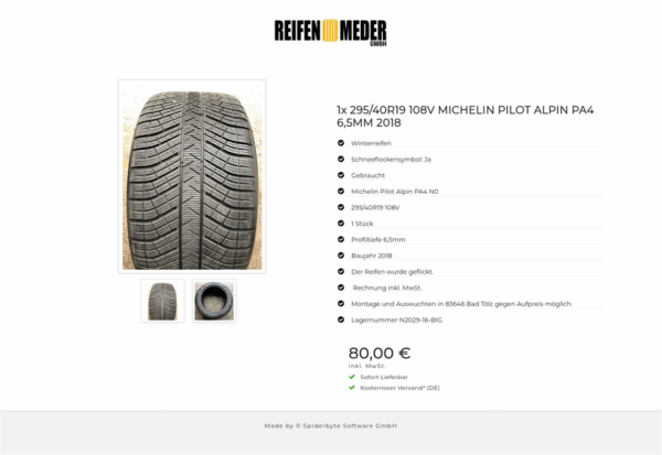 1x 295/40R19 108V MICHELIN PILOT ALPIN PA4 6,5MM 2018 #6513 – Bild 3