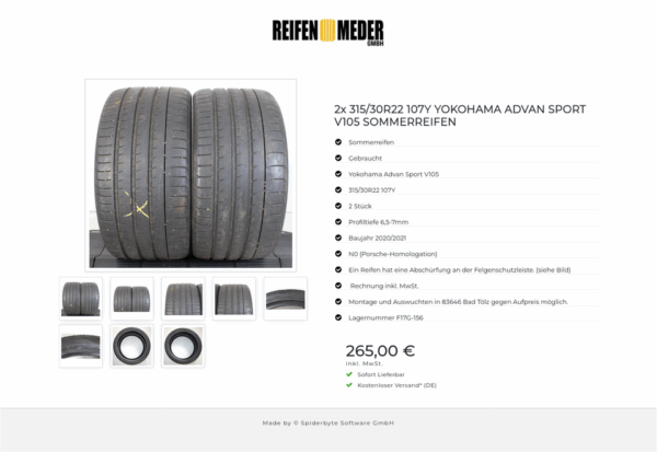 2x 315/30R22 107Y YOKOHAMA ADVAN SPORT V105 SOMMERREIFEN #1H5X – Bild 9