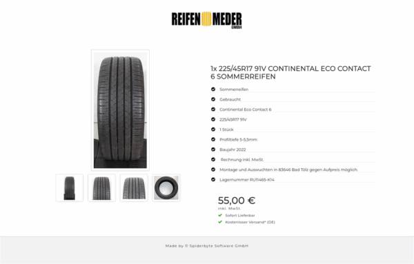 1x 225/45R17 91V CONTINENTAL  ECO CONTACT 6 SOMMERREIFEN #1WEP – Bild 5