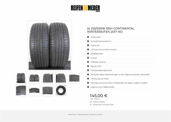 2x 255/55R18 105H CONTINENTAL WINTERREIFEN 2017 MO #1J4U – Bild 10