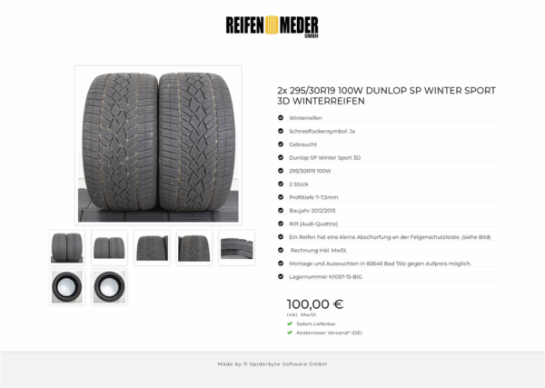 2x 295/30R19 100W DUNLOP SP WINTER SPORT 3D WINTERREIFEN #6895 – Bild 8