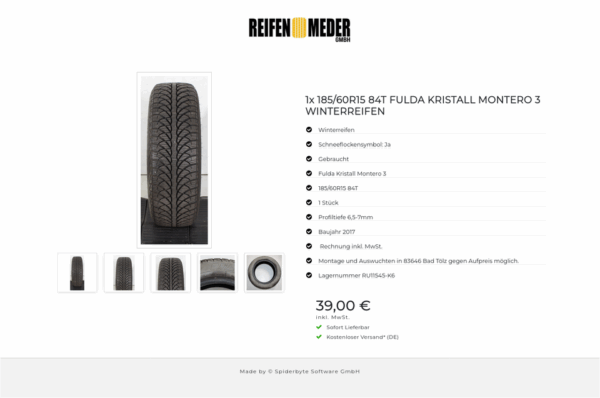 1x 185/60R15 84T FULDA KRISTALL MONTERO 3 WINTERREIFEN #1WRF – Bild 6
