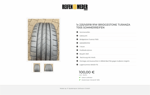 1x 225/45R18 91W BRIDGESTONE TURANZA T005 SOMMERREIFEN #1P4K – Bild 3