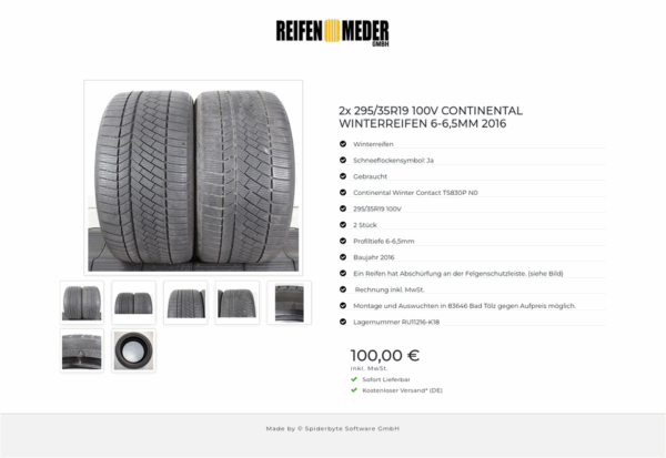 2x 295/35R19 100V CONTINENTAL WINTERREIFEN 6-6,5MM 2016 #1UYA – Bild 8