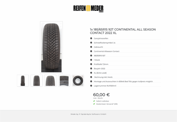 1x 185/65R15 92T CONTINENTAL ALL SEASON CONTACT 2022 XL #1WND – Bild 6