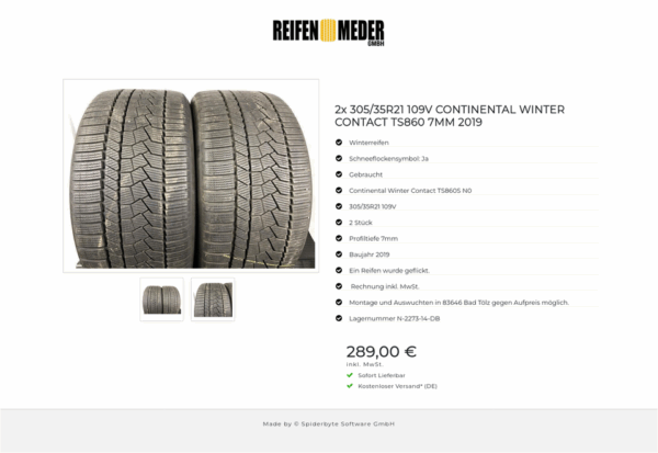 2x 305/35R21 109V CONTINENTAL WINTER CONTACT TS860 7MM 2019 #4981 – Bild 3