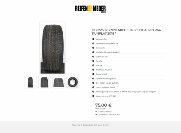 1x 225/55R17 97H MICHELIN PILOT ALPIN  PA4 RUNFLAT 2018 * #1L5X – Bild 5