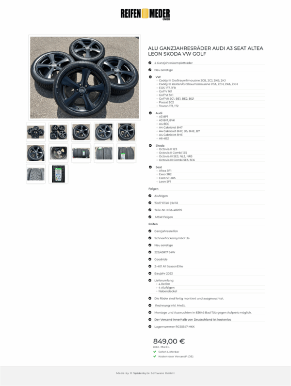 ALU GANZJAHRESRÄDER AUDI A3 SEAT ALTEA LEON SKODA VW GOLF #1JVU – Bild 13