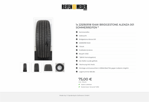 1x 225/60R18 104W BRIDGESTONE ALENZA 001 SOMMERREIFEN * #1Q6N – Bild 5
