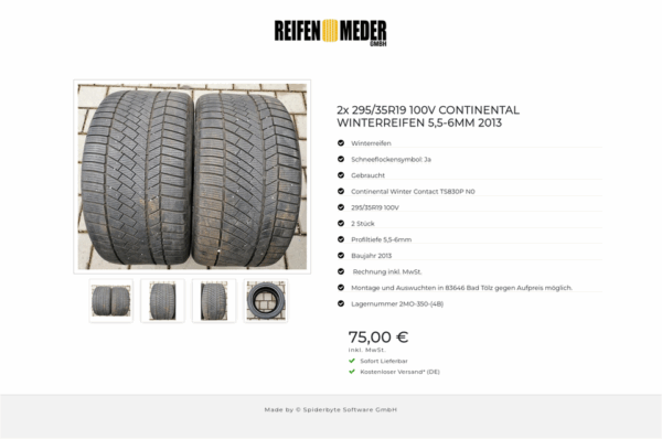 2x 295/35R19 100V CONTINENTAL WINTERREIFEN 5,5-6MM 2013 #116C – Bild 5