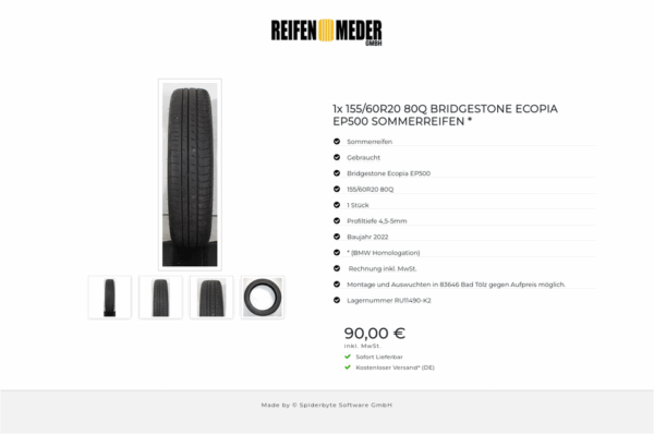 1x 155/60R20 80Q BRIDGESTONE ECOPIA EP500 SOMMERREIFEN * #1WJG – Bild 5
