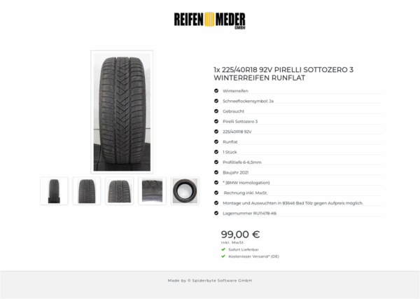 1x 225/40R18 92V PIRELLI SOTTOZERO 3 WINTERREIFEN RUNFLAT #1WGN – Bild 6