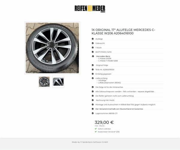 1X ORIGINAL 17" ALUFELGE MERCEDES C-KLASSE W206 A2064016100 #1S4B – Bild 3