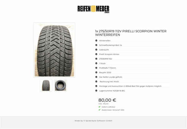 1x 275/50R19 112V PIRELLI SCORPION WINTER WINTERREIFEN #6515 – Bild 3