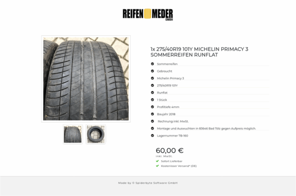 1x 275/40R19 101Y MICHELIN PRIMACY 3 SOMMERREIFEN RUNFLAT #1SUX – Bild 3