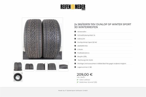 2x 265/50R19 110V DUNLOP SP WINTER SPORT 3D WINTERREIFEN #1P0M – Bild 7