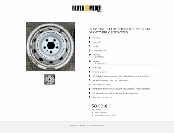 1 X 15" STAHLFELGE CITROEN JUMPER FIAT DUCATO PEUGEOT BOXER #1TZP – Bild 2