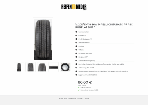 1x 205/40R18 86W PIRELLI CINTURATO P7 RSC RUNFLAT 2017 * #1W4A – Bild 6