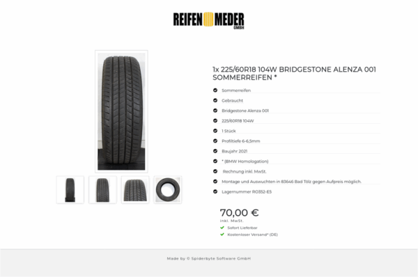 1x 225/60R18 104W BRIDGESTONE ALENZA 001 SOMMERREIFEN * #1G5S – Bild 5