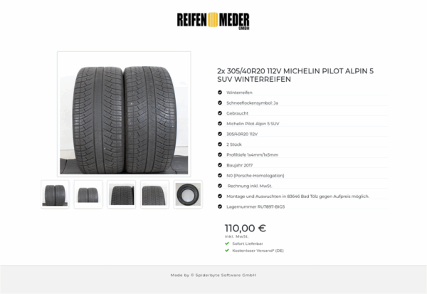 2x 305/40R20 112V MICHELIN PILOT ALPIN 5 SUV WINTERREIFEN #1EPP – Bild 6