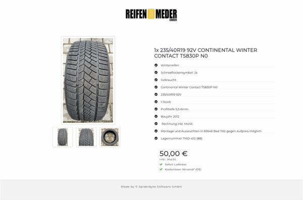 1x 235/40R19 92V CONTINENTAL WINTER CONTACT TS830P N0  #10XB – Bild 4