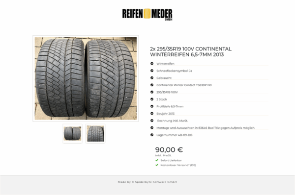 2x 295/35R19 100V CONTINENTAL WINTERREIFEN 6,5-7MM 2013 #5256 – Bild 3