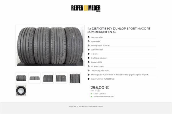 4x 225/40R18 92Y DUNLOP SPORT MAXX RT SOMMERREIFEN XL #1QME – Bild 7
