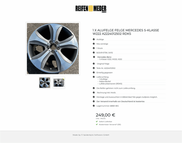 1 X ALUFELGE FELGE MERCEDES S-KLASSE W222 A2224012502 RDKS  #111N – Bild 3