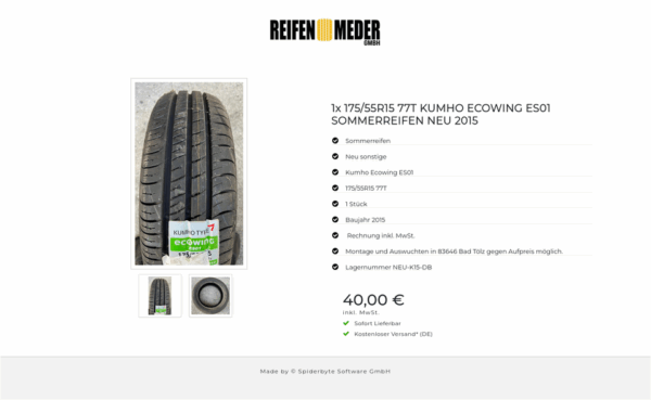1x 175/55R15 77T KUMHO ECOWING ES01 SOMMERREIFEN NEU 2015 #8327 – Bild 3