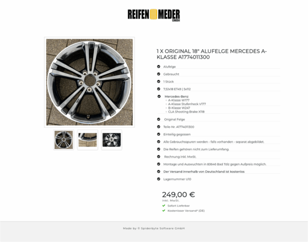 1 X ORIGINAL 18" ALUFELGE MERCEDES A-KLASSE A1774011300 #1VOH – Bild 4