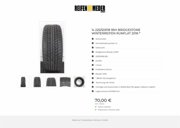 1x 225/50R18 95H BRIDGESTONE WINTERREIFEN RUNFLAT 2016 * #1QOZ – Bild 6