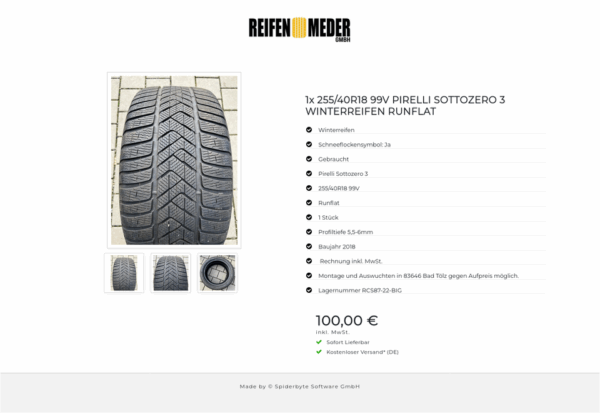 1x 255/40R18 99V PIRELLI SOTTOZERO 3 WINTERREIFEN RUNFLAT #3922 – Bild 4