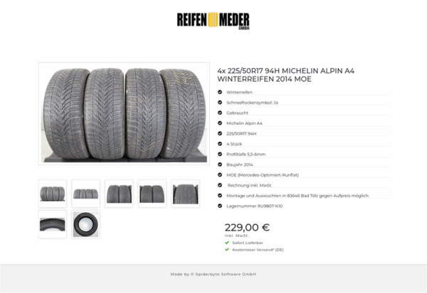 4x 225/50R17 94H MICHELIN ALPIN A4 WINTERREIFEN 2014 MOE #1OAL – Bild 8
