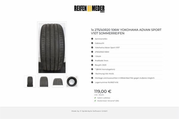 1x 275/40R20 106W YOKOHAMA ADVAN SPORT V107 SOMMERREIFEN #1LLC – Bild 5