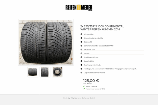 2x 295/35R19 100V CONTINENTAL WINTERREIFEN 6,5-7MM 2014 #6713 – Bild 4