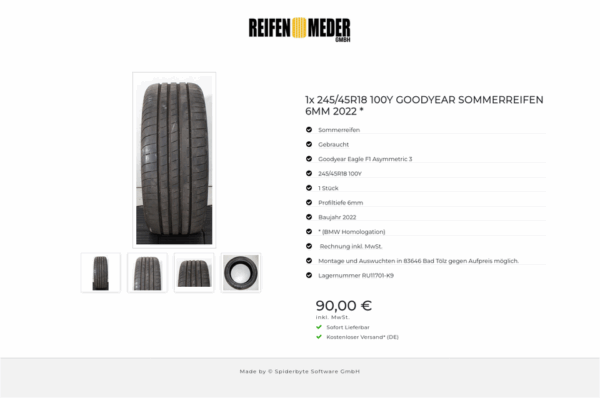 1x 245/45R18 100Y GOODYEAR SOMMERREIFEN 6MM 2022 * #1Z3P – Bild 5