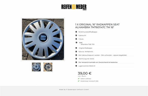 1 X ORIGINAL 16" RADKAPPEN SEAT ALHAMBRA 7M7601147C 7M 16" #1T8E – Bild 3