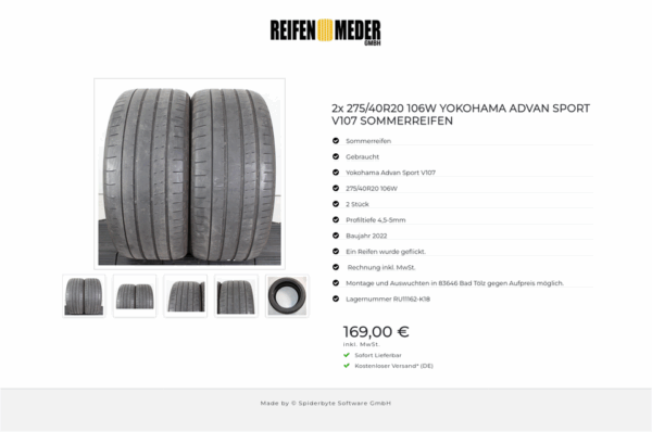 2x 275/40R20 106W YOKOHAMA ADVAN SPORT V107 SOMMERREIFEN #1UOS – Bild 6