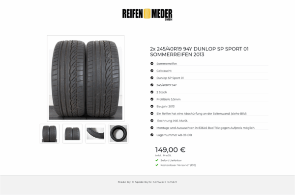 2x 245/40R19 94Y DUNLOP SP SPORT 01 SOMMERREIFEN 2013 #15BI – Bild 5