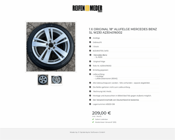 1 X ORIGINAL 18" ALUFELGE MERCEDES BENZ SL W230 A2304016002 #135J – Bild 3