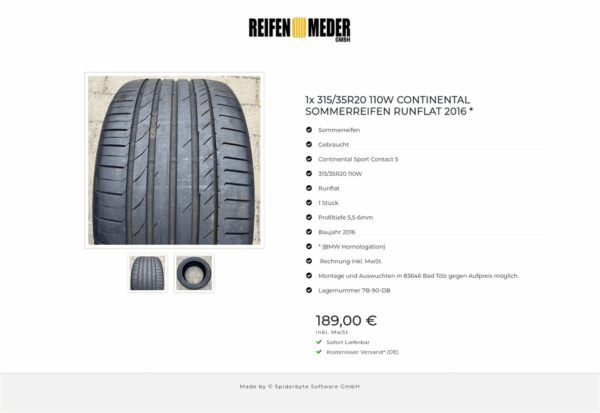 1x 315/35R20 110W CONTINENTAL SOMMERREIFEN RUNFLAT 2016 * #15ZM – Bild 3