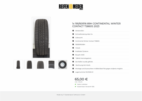 1x 195/60R16 89H CONTINENTAL WINTER CONTACT TS860S 2023 #1TTT – Bild 6