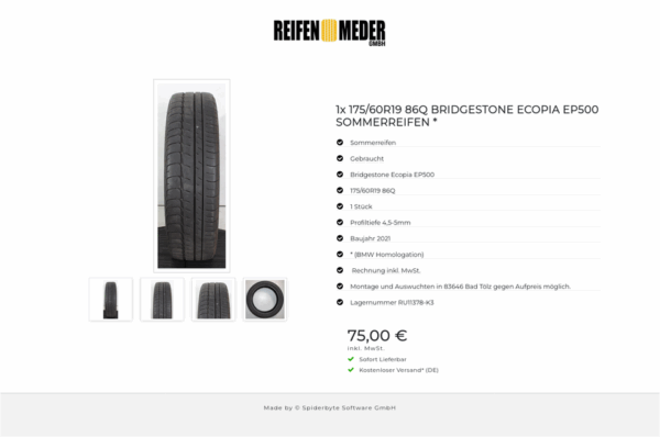 1x 175/60R19 86Q BRIDGESTONE ECOPIA EP500 SOMMERREIFEN * #1W2O – Bild 5