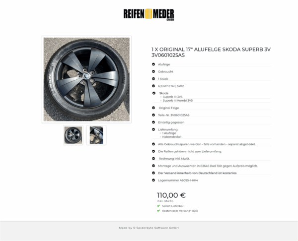 1 X ORIGINAL 17" ALUFELGE SKODA SUPERB 3V 3V0601025AS  #1N0H – Bild 3